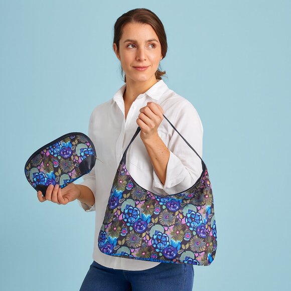 Floral Print Sling Hobo & Cosmetic Bag Combo for Women – Fabric Shoulder Bag - Picture 2 of 5